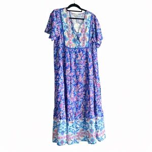 Rusttydustty 0XL Floral Maxi Dress in Blue and Pink
